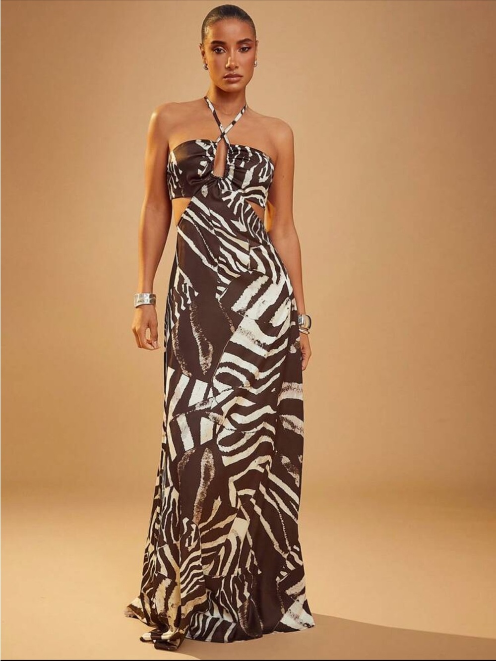 Strapless Zebra-Print Maxi Dress - Black & White